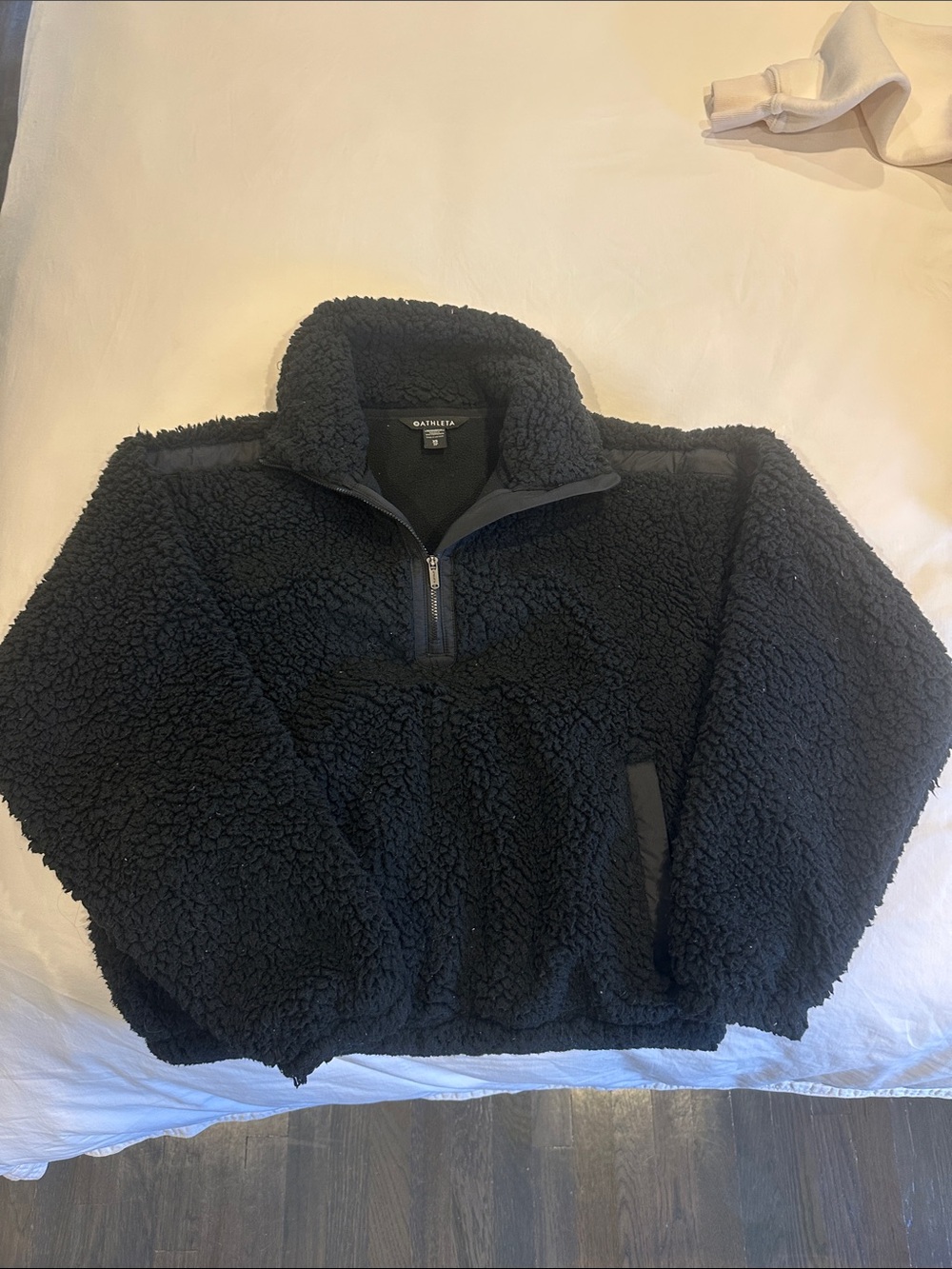 Athleta Black Sherpa Quarter-Zip Pullover Hoodie